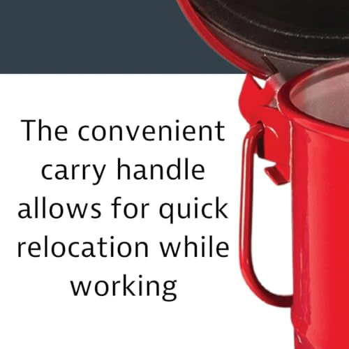 Justrite 21 Gallon Galvanized Steel Oily Waste Can, 23.5" x 18" Metal Oil Rag Safety Can with Hand Operated Self-Closing Lid for Oil Rag Disposal, Made in The USA, Red, 09710 - Image 6