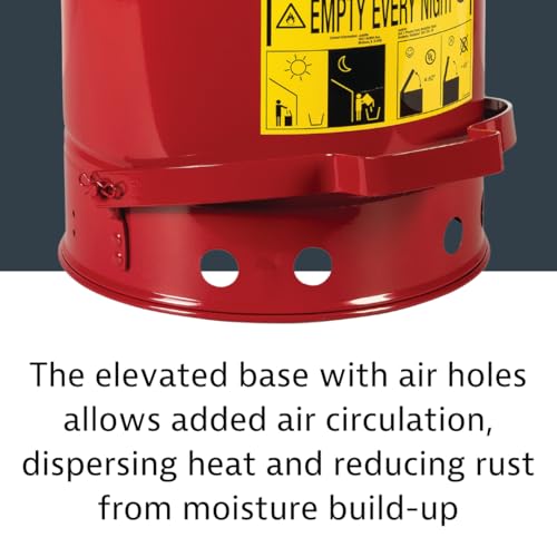 Justrite 21 Gallon Galvanized Steel Oily Waste Can, 23.5" x 18" Metal Oil Rag Safety Can with Quiet Foot Operated Self-Closing Lid for Oil Rag Disposal, Made in The USA, Red, 09708 - Image 7