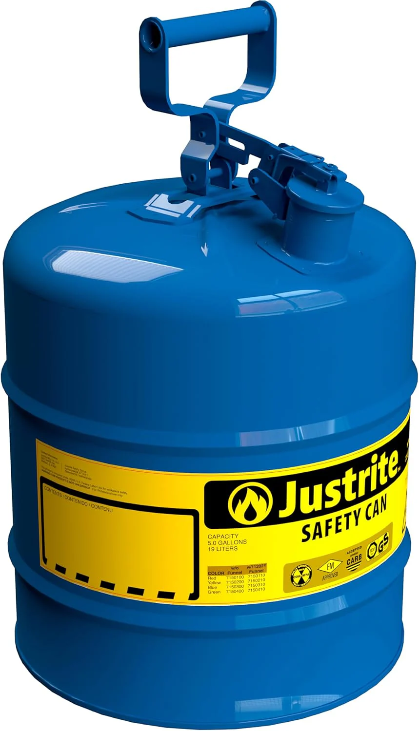Justrite 5 Gallon Type I Blue Safety Can for Kerosene with Flame Arrester and Self-Closing Lid, Made in the USA, Galvanized Steel Flammable Storage Can, 7150300 - Image 2