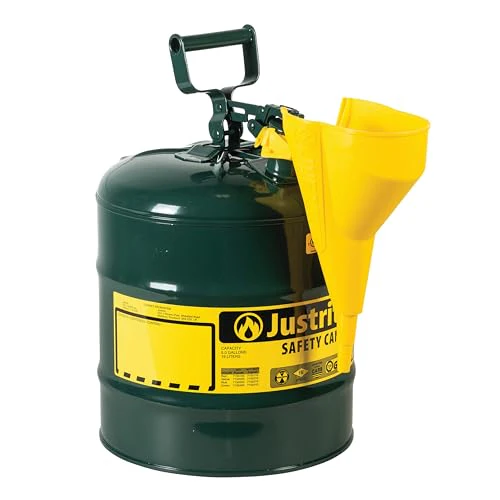 Justrite 5 Gallon Type I Green Safety Can for Oil with Flame Arrester, Self-Closing Lid, and Funnel, Made in the USA, Galvanized Steel Flammable Storage Can, 7150410 - Image 2