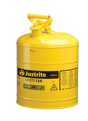 Justrite 5 Gallon Type I Yellow Safety Can for Diesel with Flame Arrester and Self-Closing Lid, Made in the USA, Galvanized Steel Flammable Storage Can, 7150200 - Image 2