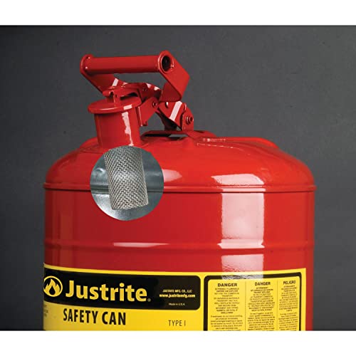 Justrite 5 Gallon Type I Yellow Safety Can for Diesel with Flame Arrester and Self-Closing Lid, Made in the USA, Galvanized Steel Flammable Storage Can, 7150200 - Image 5