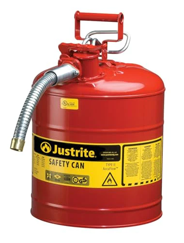 Justrite 5 Gallon Type II Red Safety Gas Can for Gasoline with Flame Arrester, Self-Closing Lid, and 1" Flexible Metal Spout, Made in the USA, Galvanized Steel Flammable Storage Can, 7250130 - Image 2