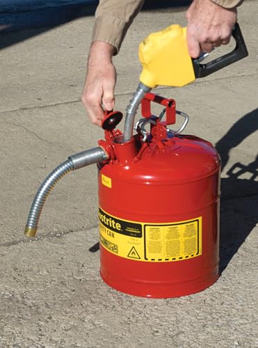 Justrite 5 Gallon Type II Red Safety Gas Can for Gasoline with Flame Arrester, Self-Closing Lid, and 1" Flexible Metal Spout, Made in the USA, Galvanized Steel Flammable Storage Can, 7250130 - Image 3