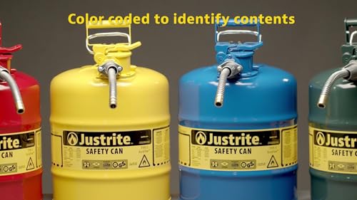Justrite 5 Gallon Type II Yellow Safety Can for Diesel with Flame Arrester, Self-Closing Lid, and 1" Flexible Metal Spout, Made in the USA, Galvanized Steel Flammable Storage Can, 7250230 - Image 5