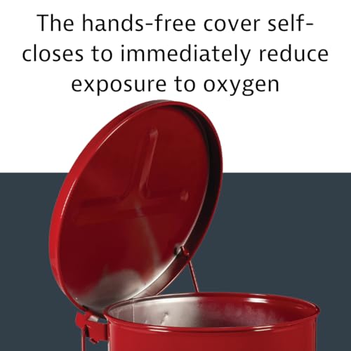 Justrite 6 Gallon Galvanized Steel Oily Waste Can, 16" x 12" Metal Oil Rag Safety Can With Foot Operated Self-Closing Lid for Oil Rag Disposal, Made in the USA, Red, 09100 - Image 5