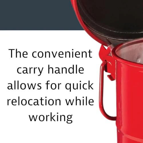 Justrite 6 Gallon Galvanized Steel Oily Waste Can, 16" x 12" Metal Oil Rag Safety Can with Quiet Foot-Operated Self-Closing Lid for Oil Rag Disposal, Made in The USA, Red, 09108 - Image 6