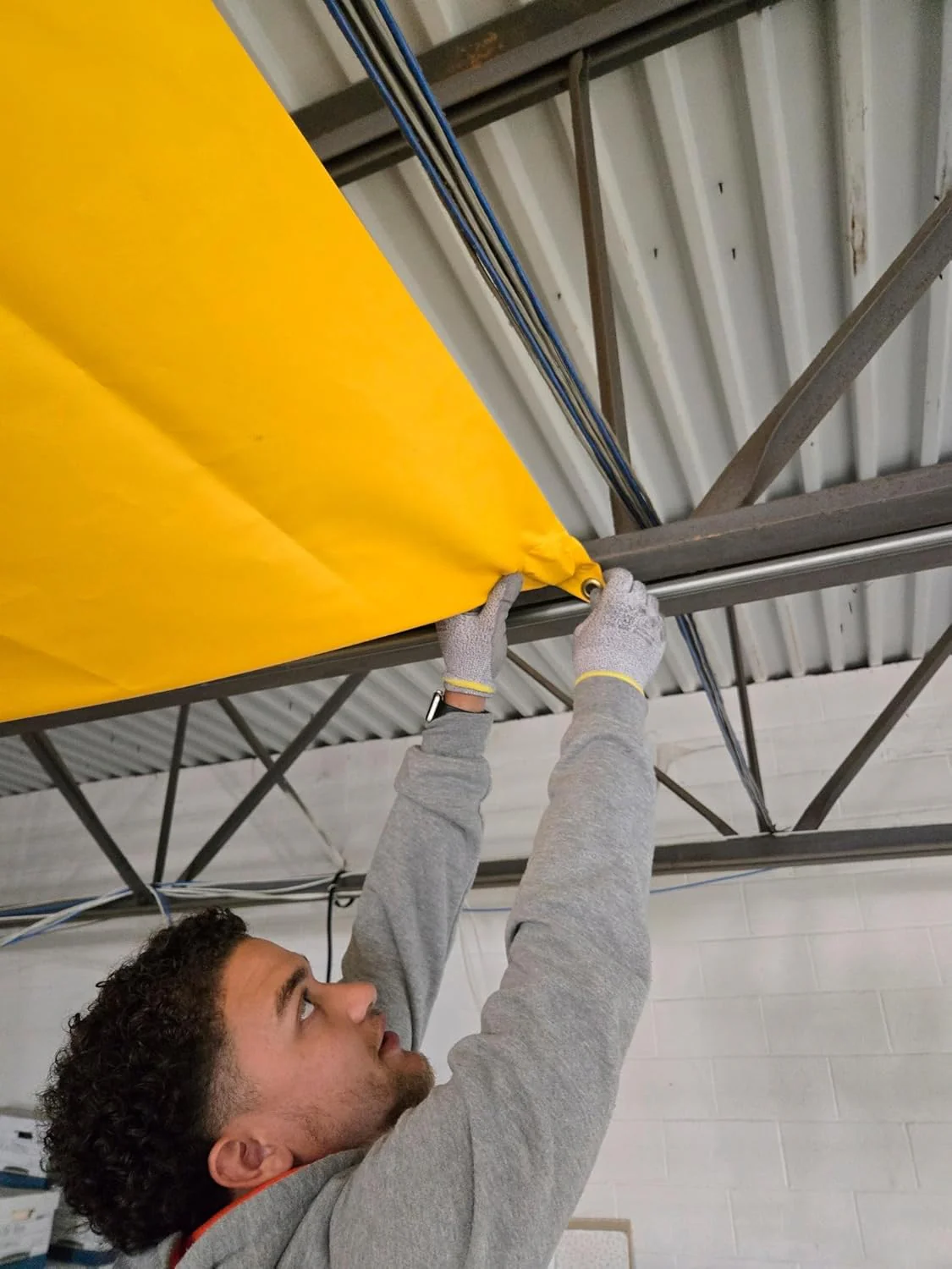 Justrite 28300 Ceiling Leak Diverter Tarp with Hose Connection and Corner Grommets, 5' x 5' Puncture-Resistant and Watertight PVC-Coated Fabric for Temporary Leak Fix - Image 6
