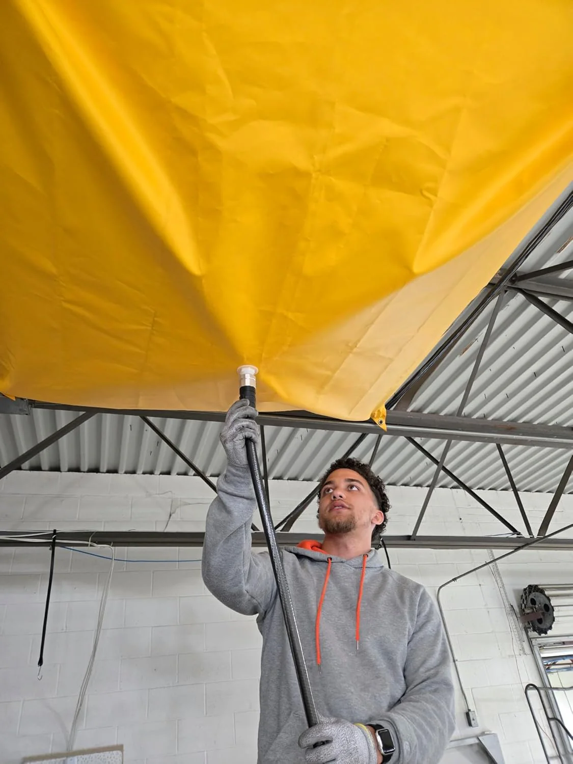 Justrite 28300 Ceiling Leak Diverter Tarp with Hose Connection and Corner Grommets, 5' x 5' Puncture-Resistant and Watertight PVC-Coated Fabric for Temporary Leak Fix - Image 7