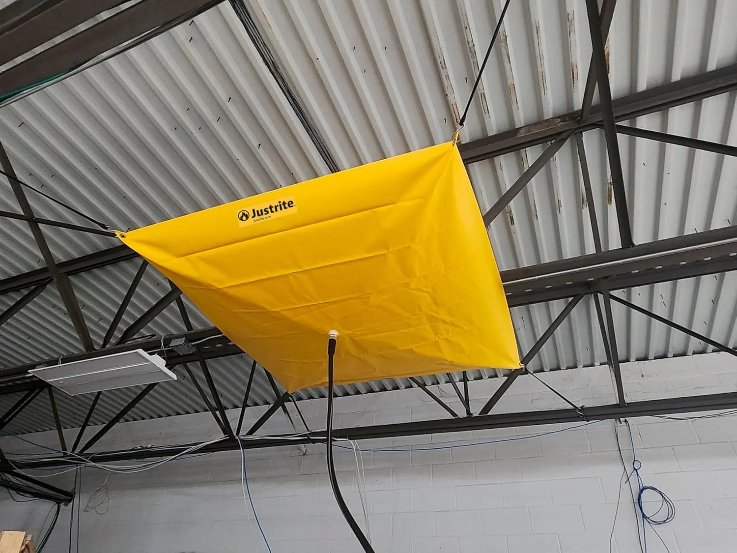 Justrite 28300 Ceiling Leak Diverter Tarp with Hose Connection and Corner Grommets, 5' x 5' Puncture-Resistant and Watertight PVC-Coated Fabric for Temporary Leak Fix - Image 8