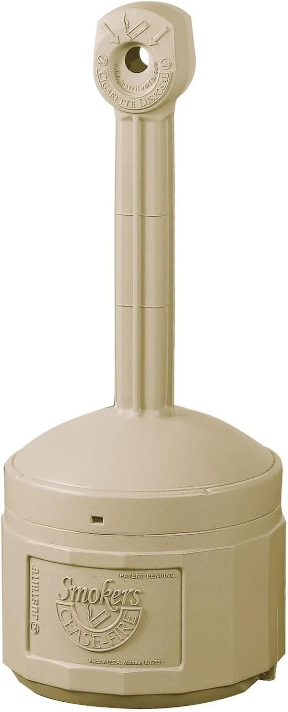 Justrite (26800B) Original Smoker’s Cease-Fire Outdoor Ashtray, Polyethylene Standing Ashtray with Steel Bucket, 4 Gallon, Adobe Beige - Image 2