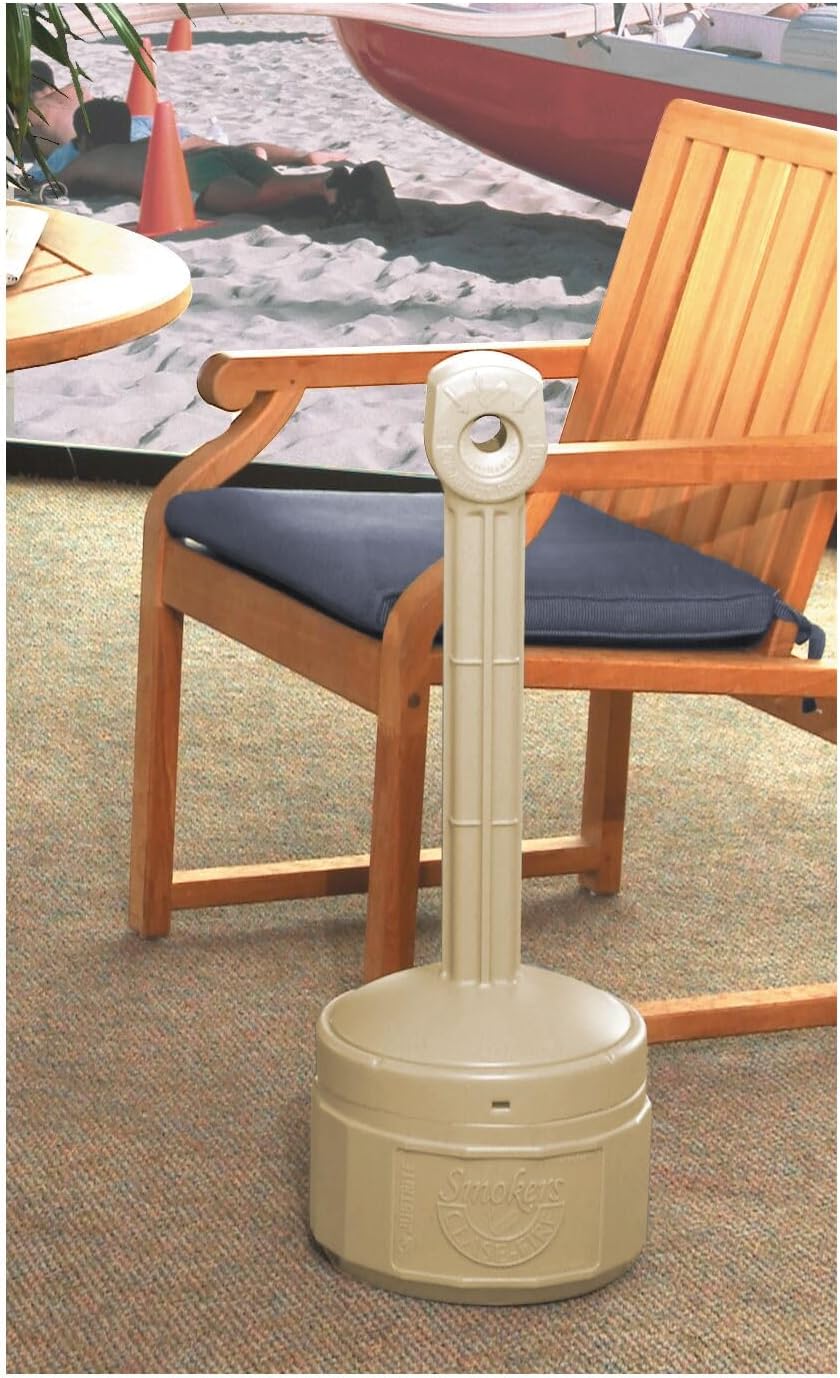 Justrite (26806B) Personal Smoker’s Cease-Fire Outdoor Ashtray, Polyethylene Standing Ashtray with Steel Bucket, 1 Gallon, Adobe Beige - Image 3