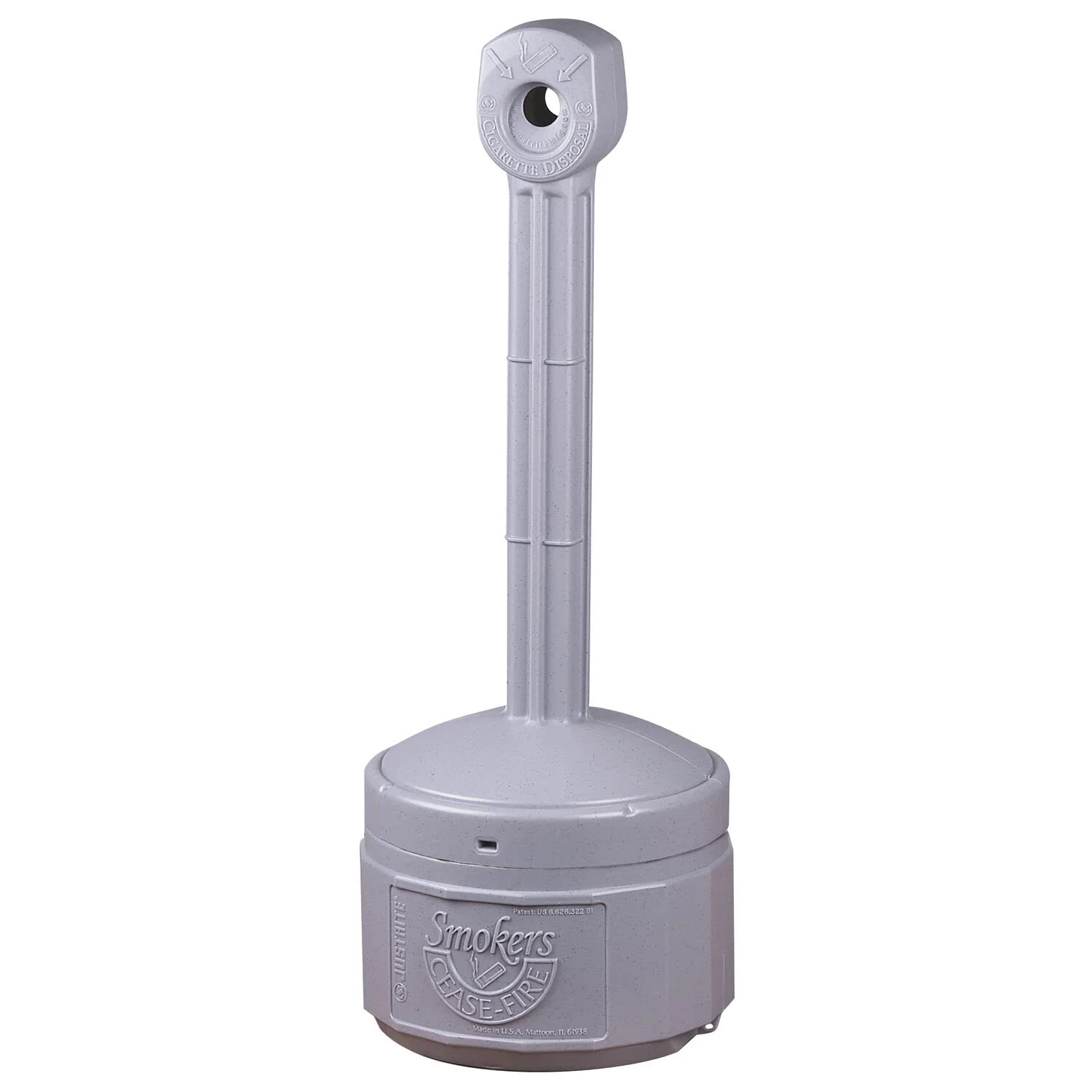Justrite (26806) Personal Smoker’s Cease-Fire Outdoor Ashtray, Polyethylene Standing Ashtray with Steel Bucket, 1 Gallon, Grey