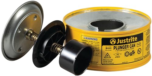 Justrite Plunger Can for Solvents, 1 Quart Capacity, 5.6" x 7.25" Steel Push-Down Solvent Dispenser Can, Made in The USA Industrial Mechanic Tools, Yellow, 10118 - Image 2