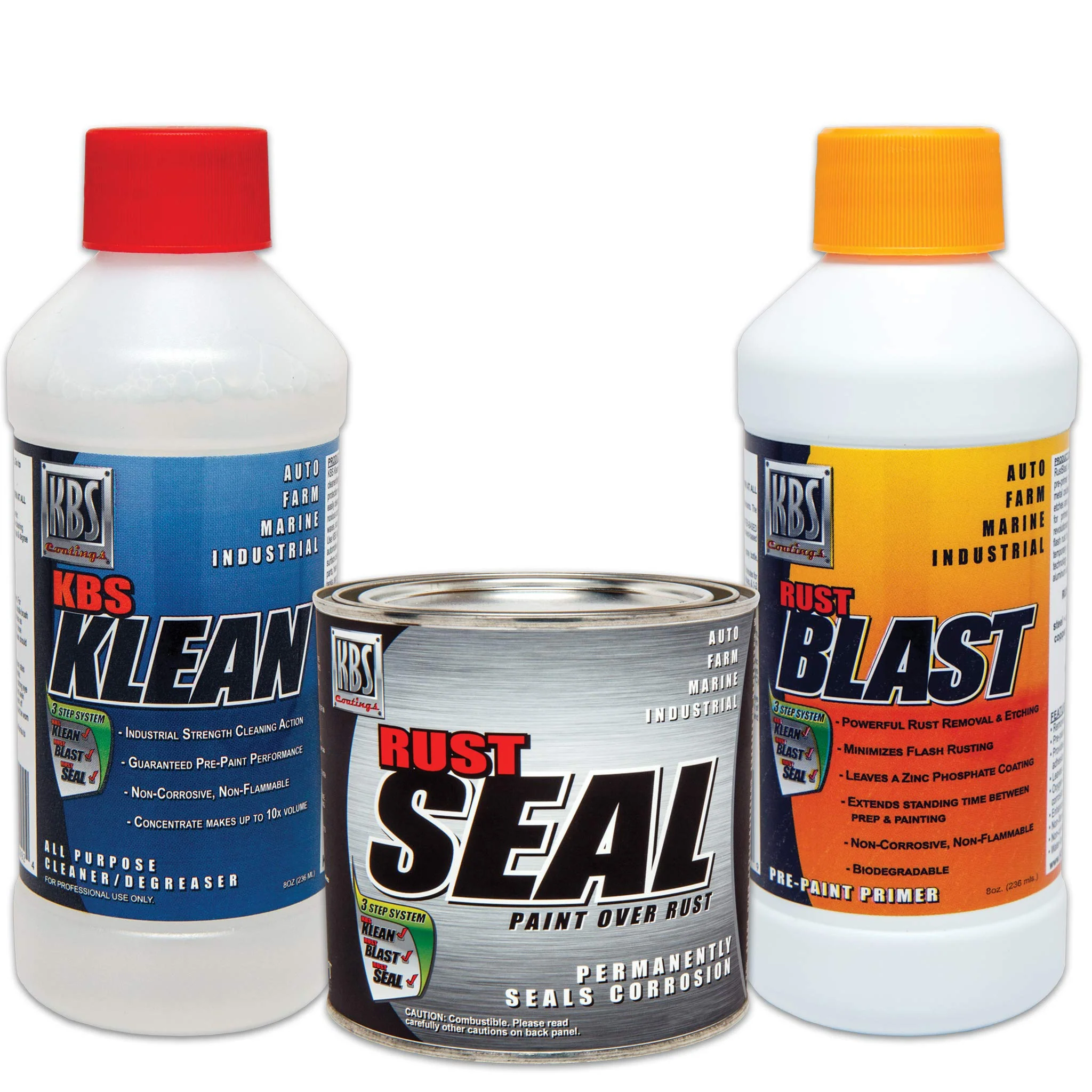 KBS Coatings 50001 Gloss Black System Sampler, KBS Klean, Rust Blast and Rust Seal (8oz.)