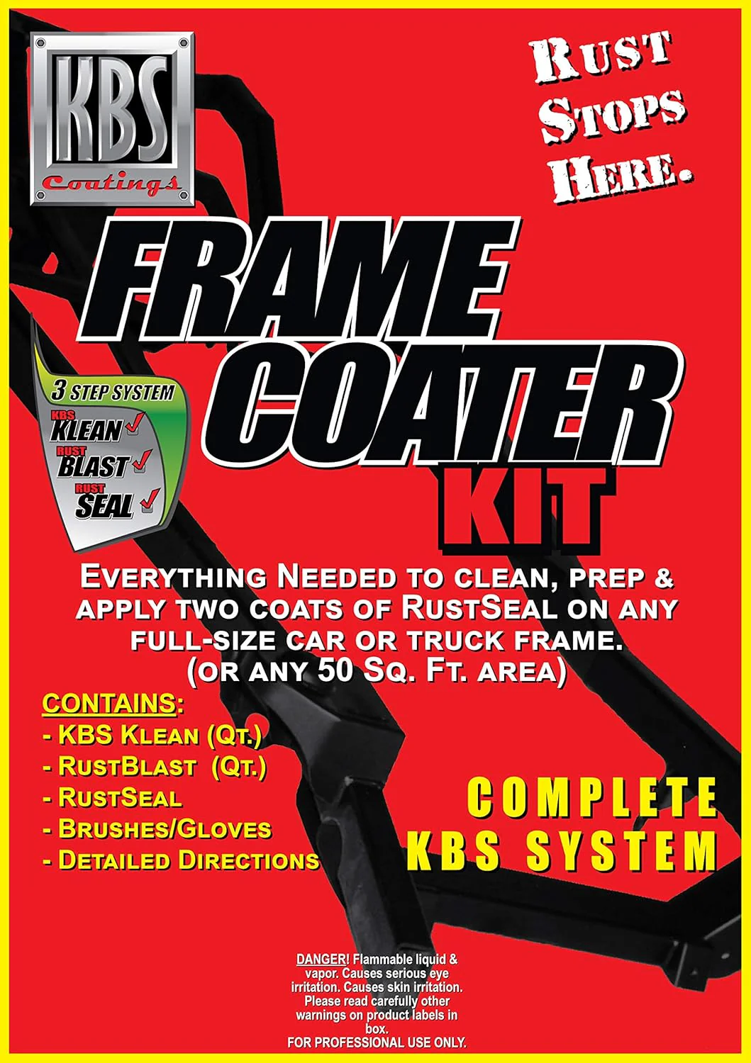 KBS Coatings 57009 Cat Yellow Quart Size Rust Prevention Frame Coater Kit, Preps and Coats an Entire Car or Truck Frame - Image 3