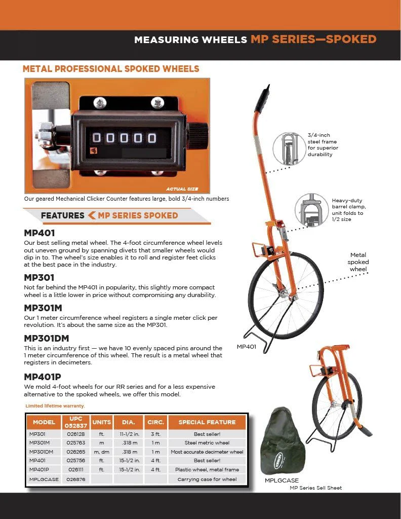 Keson MP401 Metal Frame Measuring Wheel with Spoked Wheel (Graduations: ft.), 15-1/2-Inch Diameter - Image 5