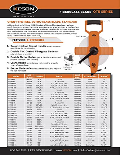 Keson OTR181050 Open Reel Fiberglass Tape Measure Reel with Double Hook (Graduation: ft., in, 1/8 & ft., 1/10, 1/100), 50-Foot - Image 2
