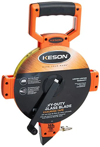 Keson OTR18M165 Open Reel Fiberglass Tape Measure Reel with Double Hook (Graduations: ft., in., 1/8 & m, cm, 2mm), 50M/165-Foot