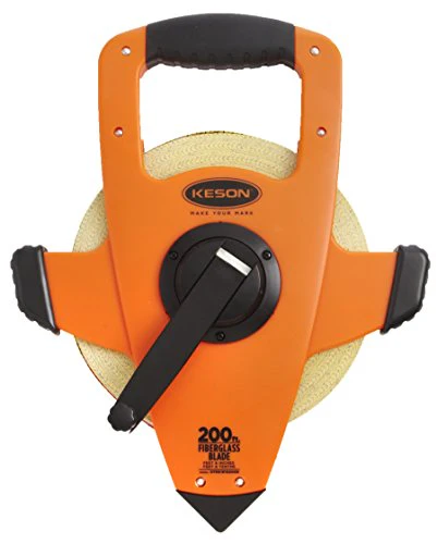 Keson OTRS1810200E Fiberglass Measuring Tape with Ring End, Speed Rewind (Graduation: ft., in, 1/8 & ft., 1/10, 1/100), 200-Foot