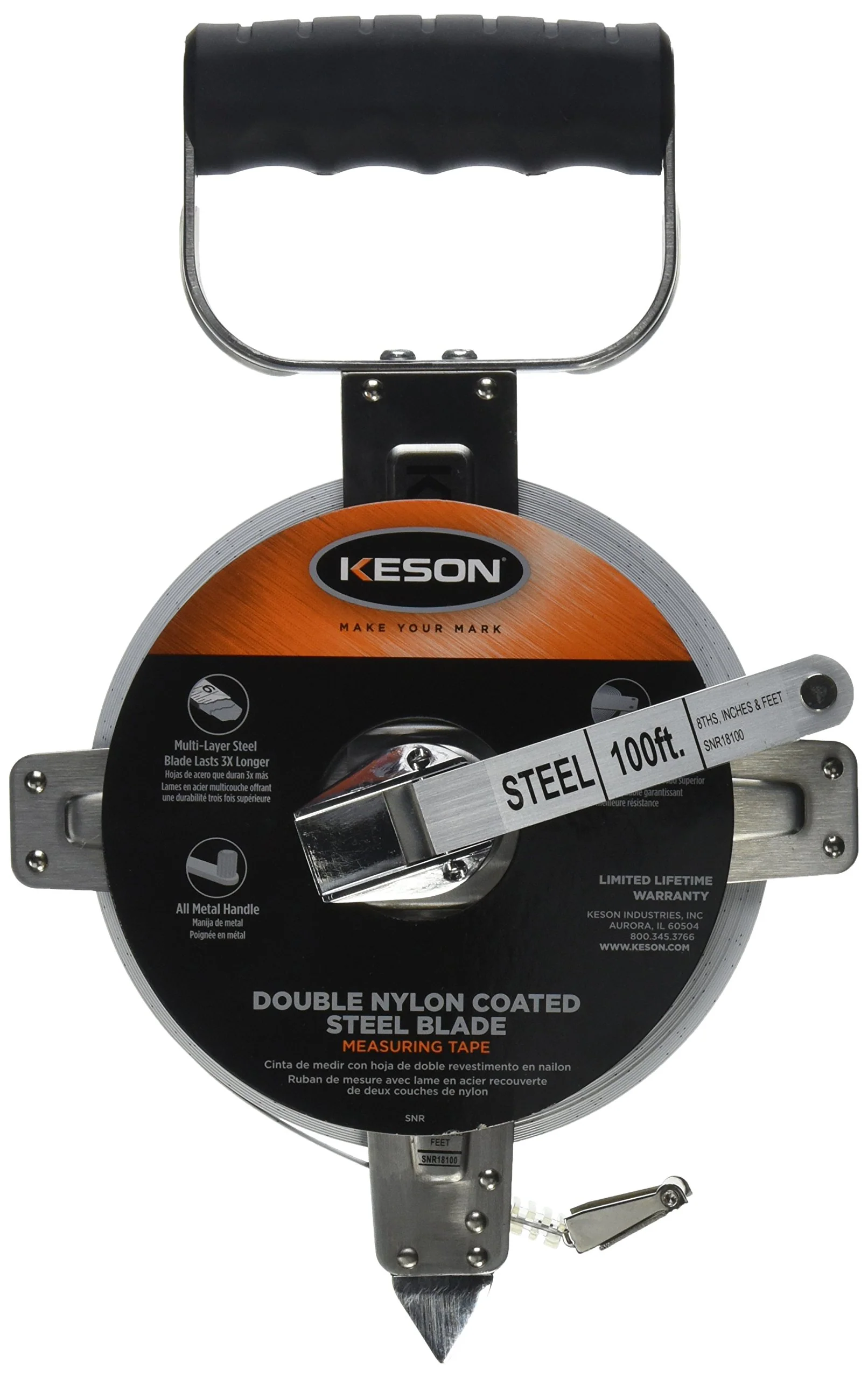 Keson SNR18100 SNR Series English Double Nylon Coated SAE Blade Long Tape with Hook End, 100' Length - Image 5