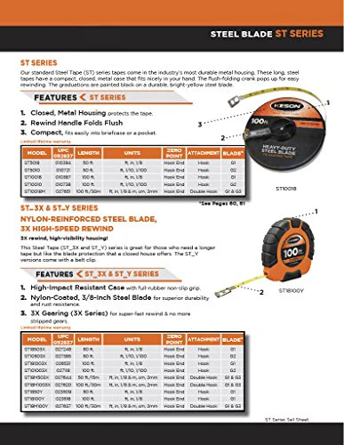Keson ST181003X Closed-ABS Housing Steel Tape Measures with Speed Rewind (Graduations: ft., in. 1/8), 100-Foot - Image 2