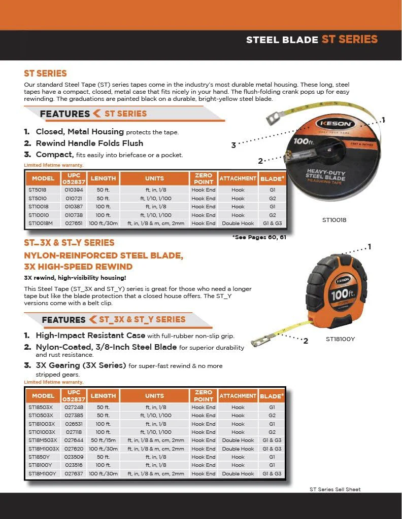 Keson ST1850Y Closed-ABS Housing Steel Tape Measures, 50-foot/15.2 m, 3/8" Steel Blade - Image 3
