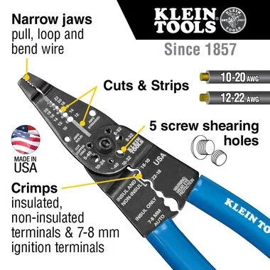 Klein Tools 1010 Multi Tool Long Nose Wire Cutter, Made in USA, Wire Crimper, Stripper and Bolt Cutter Multi-Purpose Electrician Tool, 8-Inch Long - Image 2