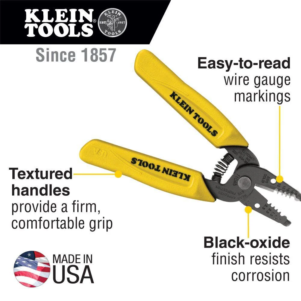 Klein Tools 11048 Dual Wire Stripper Cutter for Solid Wire, Made in USA - Image 2
