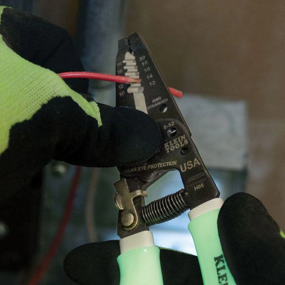 Klein Tools 11055GLW Wire Stripper/Cutter & D248-8-GLW Pliers & D20009NEGLW Side Cutter Linemans Pliers Cut ACSR, Screws, Nails, Hard Wire, 9-Inch Hi-Viz Pliers - Image 5