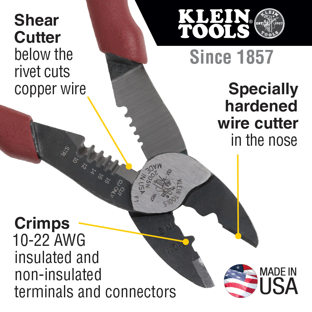 Klein Tools 2005N Forged Steel Wire Crimper, Cutter, Stripper - Image 2