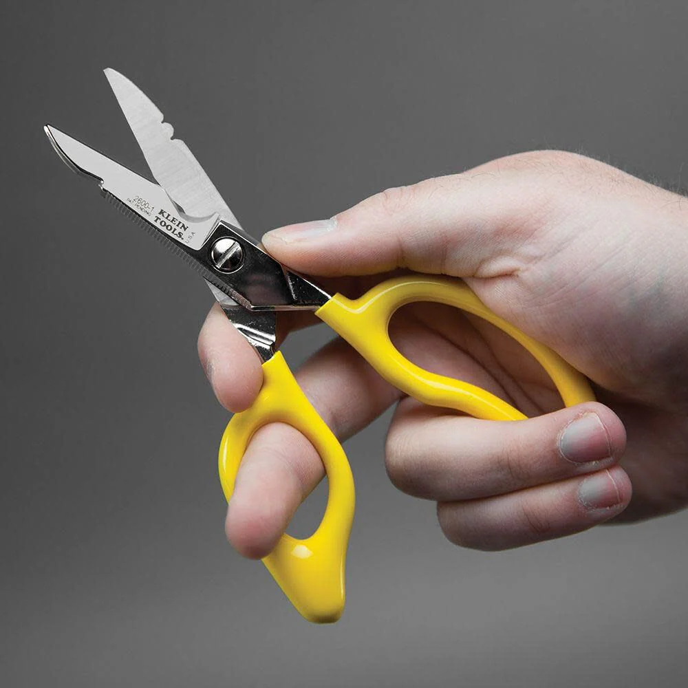 Klein Tools 26001 Scissors, Made in USA, All-Purpose Electrician's Scissors with Cable Cutting Notch, Serrated Blades, Deburr Notch, 6.75-Inch - Image 5