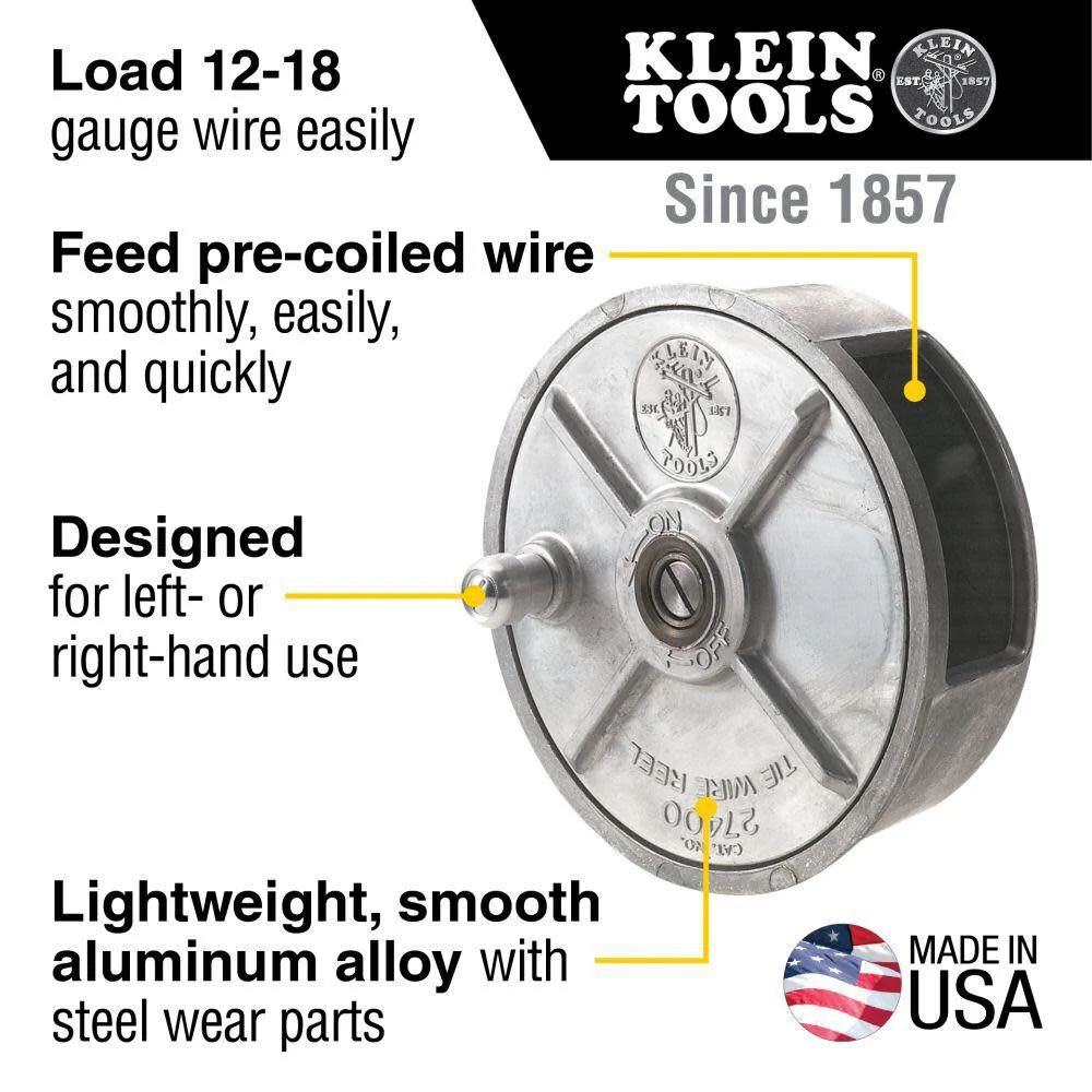 Klein Tools 27400 Tie wire Reel, Made in USA, Lightweight Aluminum, Left Handed and Right Handed with Rewind Knob - Image 2
