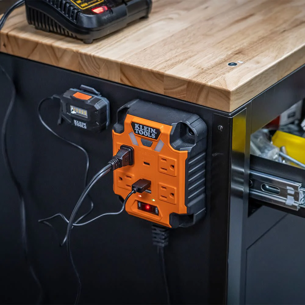 Klein Tools 29601 Magnetic Power Strip with Surge Protector, Extension Cord, 4 Outlets, 3 USB Ports, 5-Foot Cord, Power Supply Box with Light, PowerBox 1, Heavy Duty - Image 9