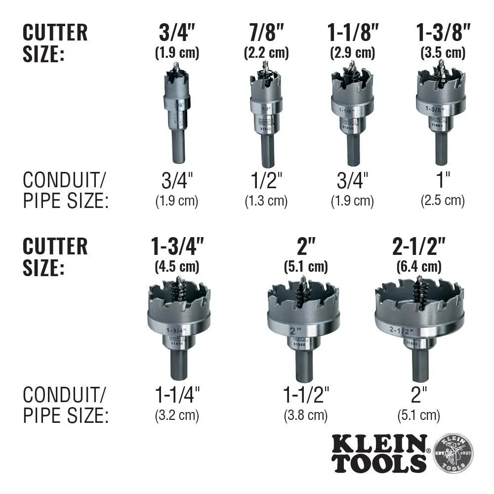 Klein Tools 31852 Heavy Duty Hole Cutter, 7/8-Inch Carbide Hole Cutter Cuts Stainless Steel, Mild Steel, Iron, Copper, Brass - Image 3