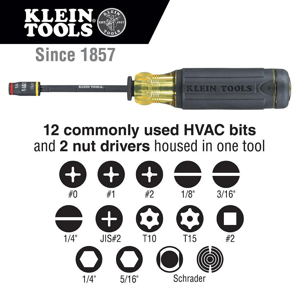 Klein Tools 32304 Screwdriver, 14-in-1 Adjustable Screwdriver with Flip Socket, HVAC Nut Drivers and Bits, Impact Rated & 7-in-1 Impact Flip Socket Set, No Handle - Image 3