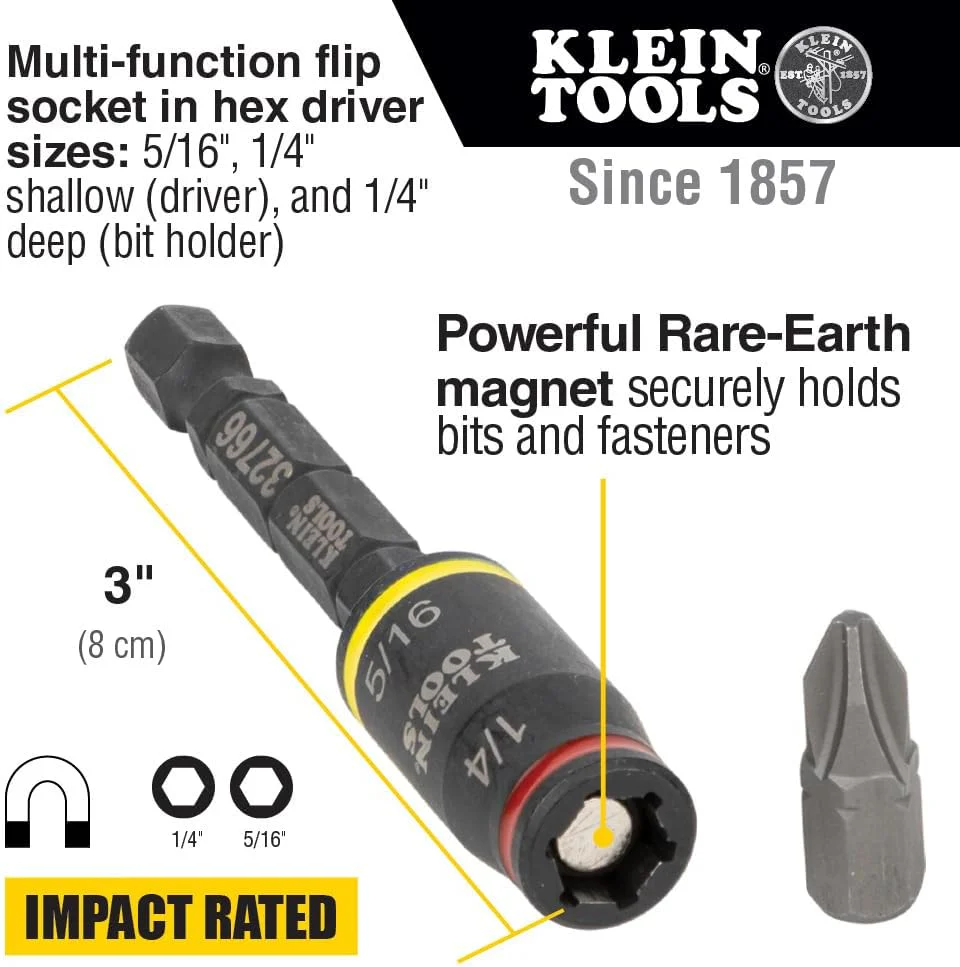 Klein Tools 32308F 10-in-1 Impact-Rated Stubby Driver Set with Flip Socket - Image 2