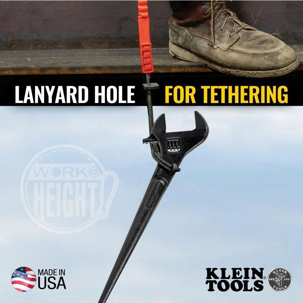 Klein Tools 3239 Adjustable Spud Wrench, Made in USA, 16-Inch Length, 1-5/8 Wrench Opening, Fits Heavy Nuts and Bolts up to 1-Inch, Tethering - Image 4