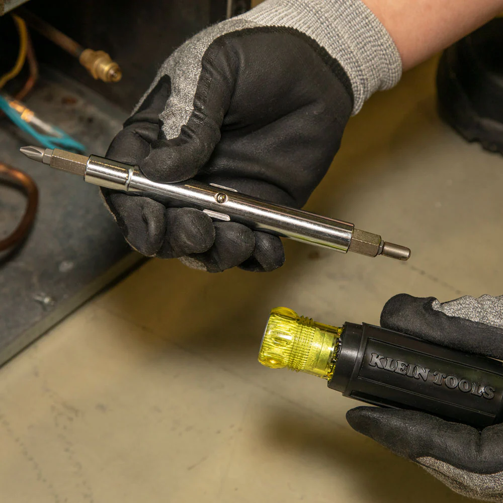 Klein Tools 32527 Multi-Bit Screwdriver / Nut Driver, 11-in-1, Ph, Sl, Sq, Schrader Bits - Image 3