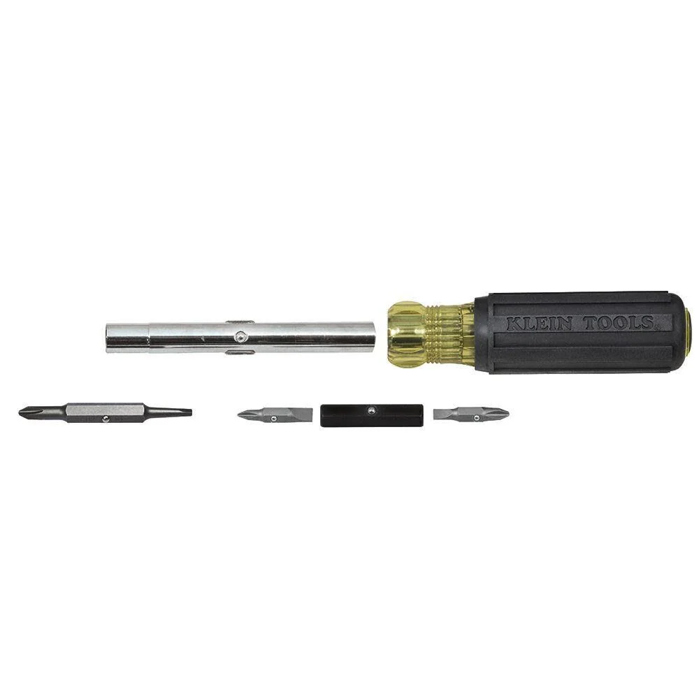 Klein Tools 32557 Multi-Bit Screwdriver / Nut Driver, Heavy Duty 10-in-1 with Interchangeable Shafts and Ph, Sl, Sq, Hex Bits and Nut Drivers - Image 6