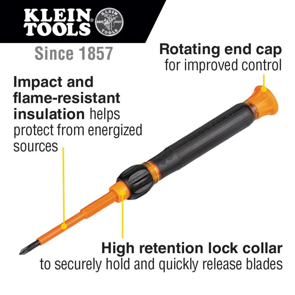 Klein Tools 32584INSR Precision 8-in-1 Screwdriver Set with Case, 1000V Rated Insulated Set with Phillips, Slotted and Tamperproof TORX Bits - Image 2
