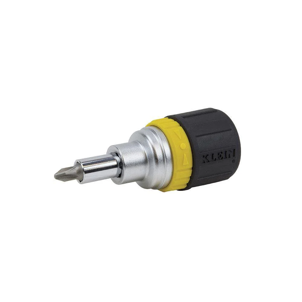 Klein Tools 32593 Multi-bit Ratcheting Screwdriver, 6-in-1 Stubby Tool with Phillips and Slotted Bits and 2 Nut Driver Sizes - Image 5