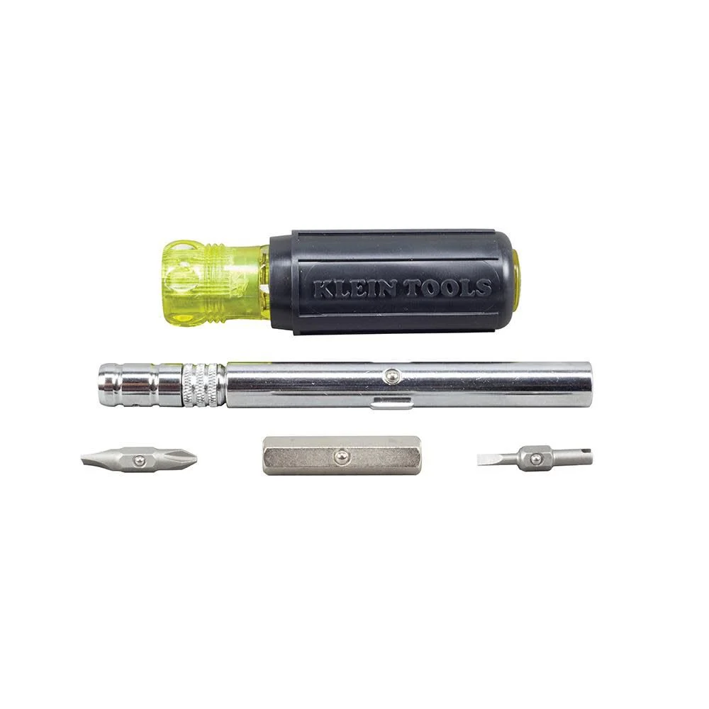 Klein Tools 32596 Multi-Bit Screwdriver /Nut Driver, Magnetic 8-in-1 HVAC Slide Drive Tool with Hex, Phillips, Schrader Bits, Nut Drivers - Image 4