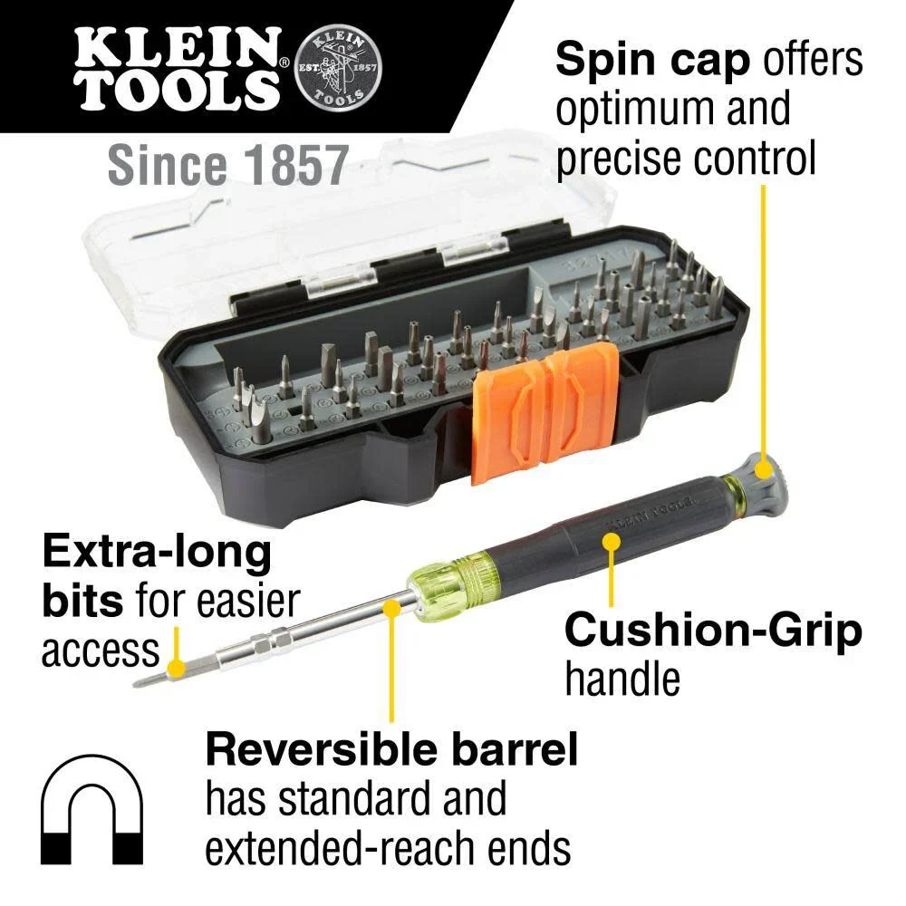 Klein Tools 32717 Precision Screwdriver Set with Case, All-in-One Multi-Function Repair Tool Kit Includes 39 Bits for Apple Products - Image 2