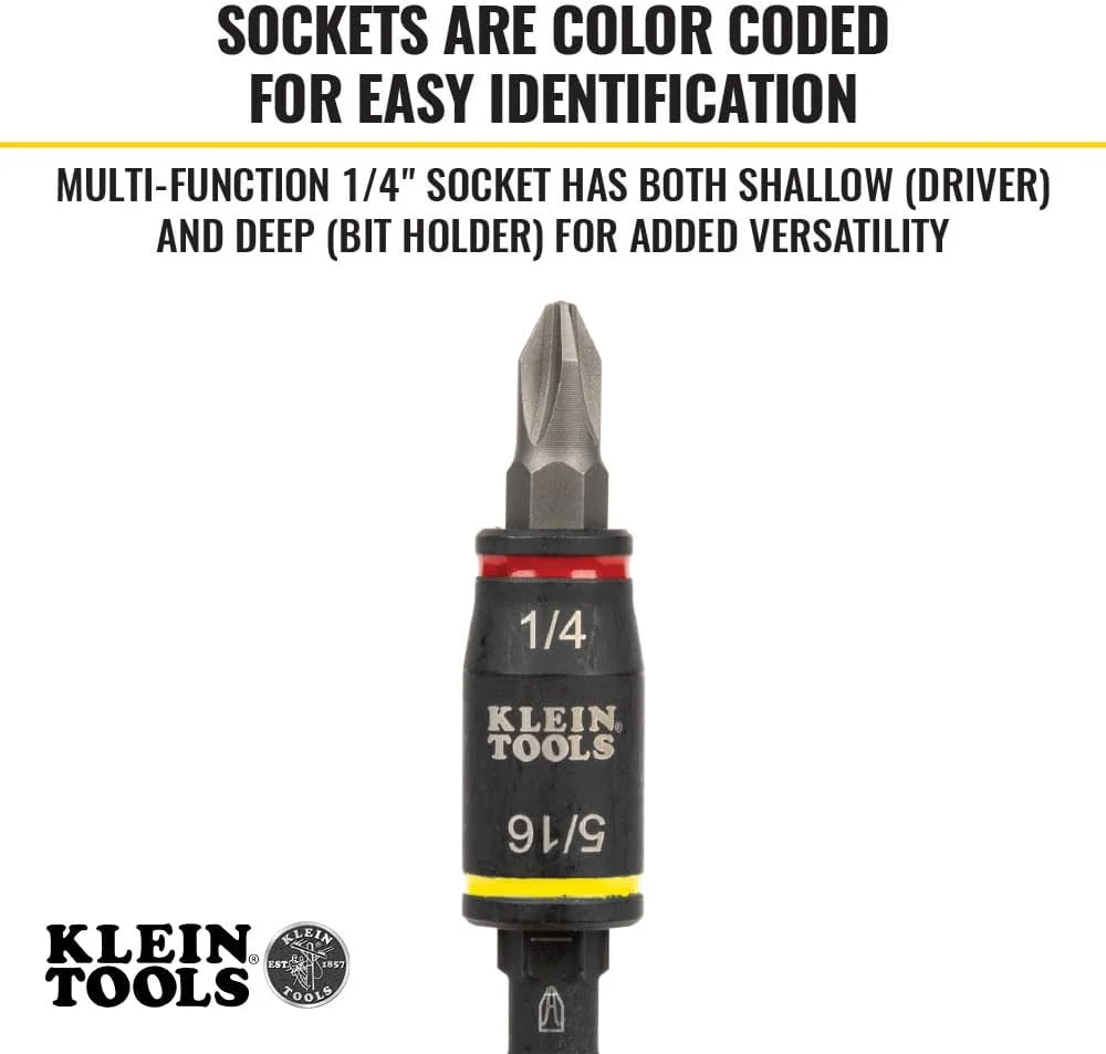 Klein Tools (32767) Impact Driver, SAE 3-in-1 Impact Socket and Bit Holder, Flip Socket with 1/4-Inch and 5/16-Inch Hex Drivers, 5-Inch Length (Pack of 1) - Image 3