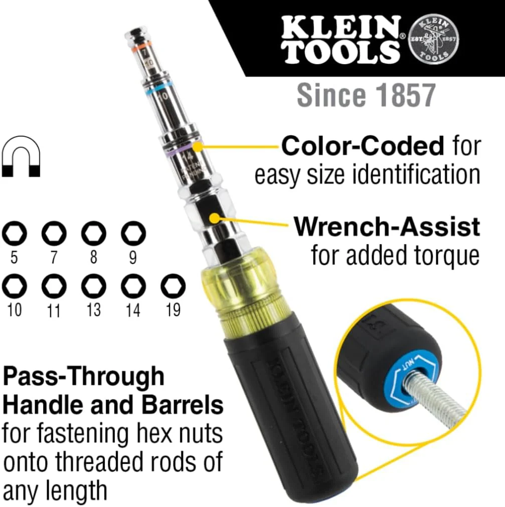 Klein Tools 32809MAGM 11-in-1 Pass-Through Magnetic Multi-Nut Driver, Metric - Image 2