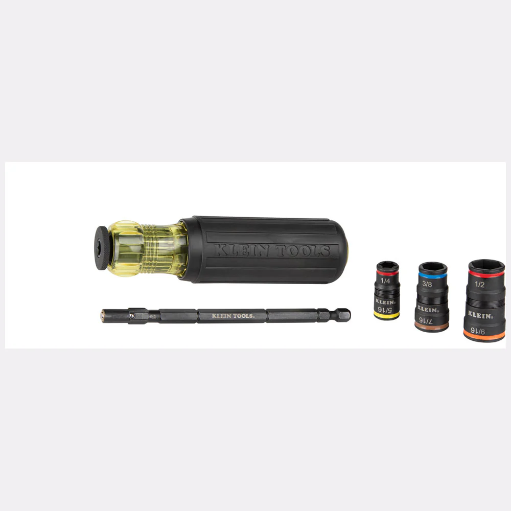 Klein Tools 32910 Impact Driver, 7-in-1 SAE Impact Socket Set with Handle, Flip Socket with 6 Hex Driver Sizes plus a 1/4-Inch Bit Holder - Image 10