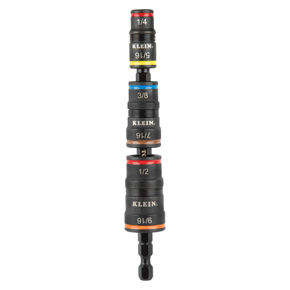 Klein Tools 32933 Impact Driver, SAE 7-in-1 Impact Socket Set, Flip Socket with 6 Hex Driver Sizes, Plus Bit Holding Feature