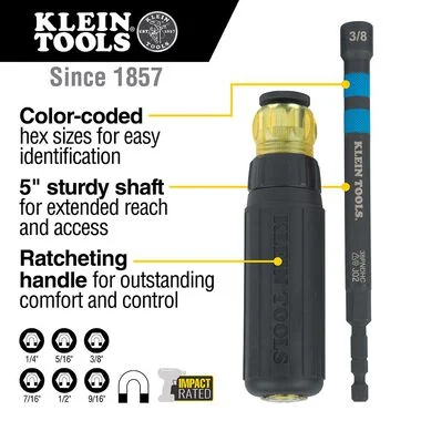 Klein Tools 32950 Hollow Magnetic Color-Coded Ratcheting Power Nut Drivers, 7-Piece - Image 2