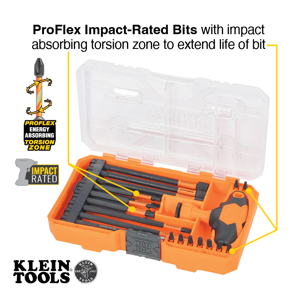 Klein Tools 33804 ProFlex Impact-Rated Interchangeable Ratcheting T-Handle Set, 23-Piece - Image 3